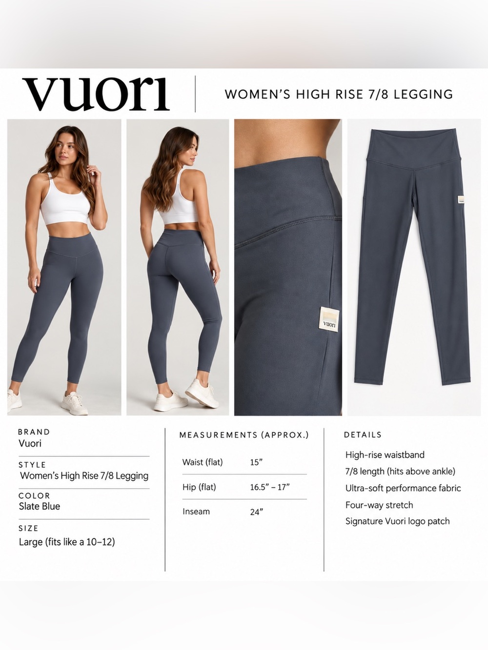 Vuori Slate Blue High-Rise 7/8 Leggings
